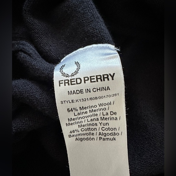 Fred Perry Mens Jumper Medium Black Sweater Merino Wool Blend Knit Casuals Logo - Picture 4 of 8